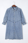 PACK786324-4-1, Sky Blue Buttoned Long Sleeve Denim Mini Dress