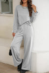 PACK2611557-P1011-1, Light Grey Solid Criss Cross Crop Top and Pants Active Set