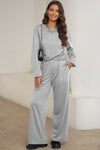 PACK2611557-P1011-1, Light Grey Solid Criss Cross Crop Top and Pants Active Set