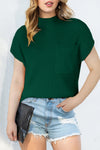 PACK2724250-P309-2, Blackish Green Patch Pocket Ribbed Knit Short Sleeve Sweater