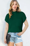 PACK2724250-P309-2, Blackish Green Patch Pocket Ribbed Knit Short Sleeve Sweater