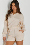 PACK2611426-18-1, Apricot Casual High Neck Henley Top and Short Outfit
