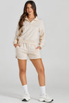 PACK2611426-18-1, Apricot Casual High Neck Henley Top and Short Outfit