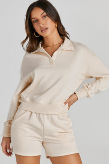  PACK2611426-18-1, Apricot Casual High Neck Henley Top and Short Outfit