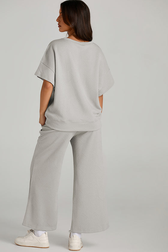 LC625264-11-S, LC625264-11-M, LC625264-11-L, LC625264-11-XL, LC625264-11-2XL, PACK625264-11-1, Gray  Textured Loose Fit T Shirt And Drawstring Pants Set