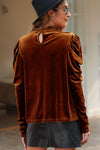 PACK25124200-P2017-1, Chestnut Frilled Collar Puff Sleeve Velvet Top