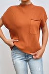 PACK2724250-P5014-1, Gold Flame Patch Pocket Ribbed Knit Short Sleeve Sweater