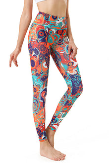  LC265391-P1420-S, LC265391-P1420-M, LC265391-P1420-L, LC265391-P1420-XL, Orange Yoga pants for women, tight-fitting high-waisted hip-lifting sports fitness pants, quick-drying printed yoga clothes