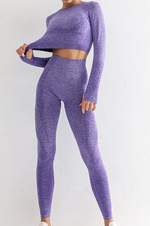  LC264596-P208-S, LC264596-P208-M, LC264596-P208-L, Wisteria  Polka Dot Long Sleeve Crop Top Leggings Active Set