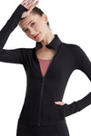 LC264600-P2-S, LC264600-P2-M, LC264600-P2-L, LC264600-P2-XL, LC264600-P2-2XL, Black Stand Neck Zipped Active Sports Long Sleeve Top