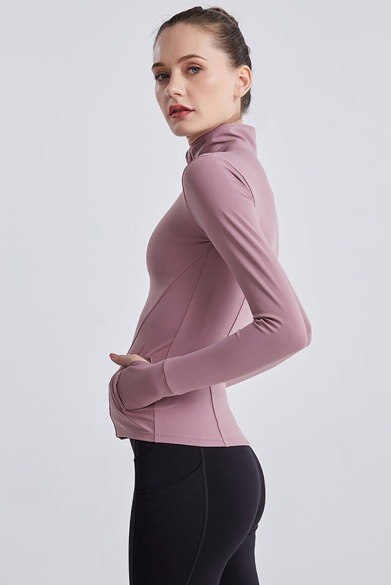 LC264600-P8010-S, LC264600-P8010-M, LC264600-P8010-L, LC264600-P8010-XL, LC264600-P8010-2XL, Rose Tan Tand Neck Zipped Active Sports Long Sleeve Top