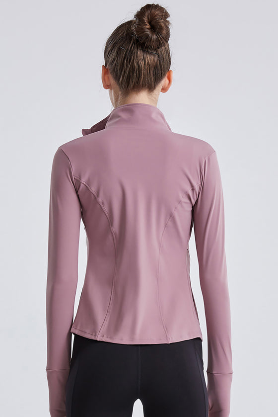 LC264600-P8010-S, LC264600-P8010-M, LC264600-P8010-L, LC264600-P8010-XL, LC264600-P8010-2XL, Rose Tan Tand Neck Zipped Active Sports Long Sleeve Top