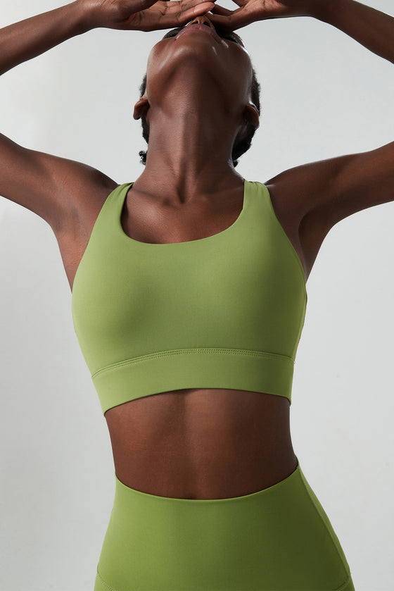LC264599-P709-S, LC264599-P709-M, LC264599-P709-L, LC264599-P709-XL, Spinach Green Solid Color Racerback Sleeveless Sports Yoga Top