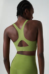 LC264599-P709-S, LC264599-P709-M, LC264599-P709-L, LC264599-P709-XL, Spinach Green Solid Color Racerback Sleeveless Sports Yoga Top