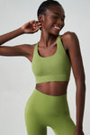 LC264599-P709-S, LC264599-P709-M, LC264599-P709-L, LC264599-P709-XL, Spinach Green Solid Color Racerback Sleeveless Sports Yoga Top