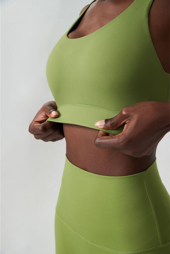 LC264599-P709-S, LC264599-P709-M, LC264599-P709-L, LC264599-P709-XL, Spinach Green Solid Color Racerback Sleeveless Sports Yoga Top