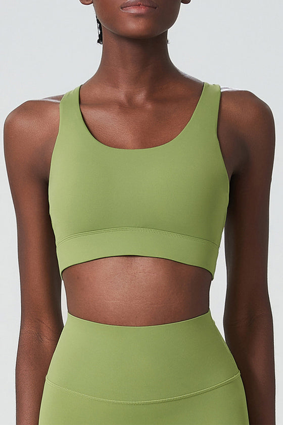 LC264599-P709-S, LC264599-P709-M, LC264599-P709-L, LC264599-P709-XL, Spinach Green Solid Color Racerback Sleeveless Sports Yoga Top