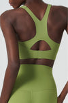 LC264599-P709-S, LC264599-P709-M, LC264599-P709-L, LC264599-P709-XL, Spinach Green Solid Color Racerback Sleeveless Sports Yoga Top