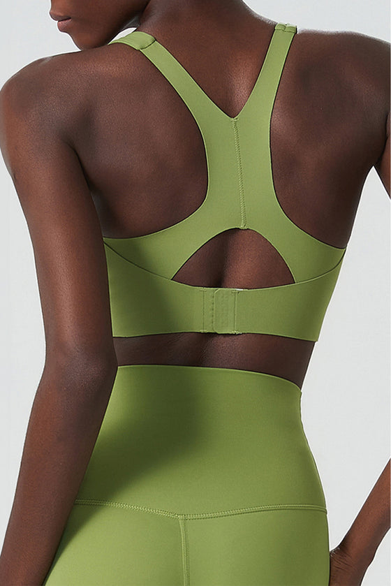 LC264599-P709-S, LC264599-P709-M, LC264599-P709-L, LC264599-P709-XL, Spinach Green Solid Color Racerback Sleeveless Sports Yoga Top