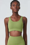 LC264599-P709-S, LC264599-P709-M, LC264599-P709-L, LC264599-P709-XL, Spinach Green Solid Color Racerback Sleeveless Sports Yoga Top