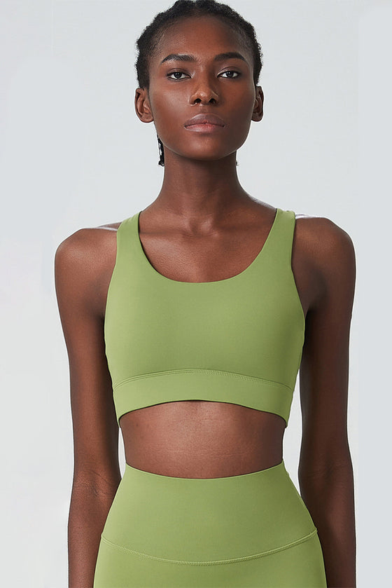 LC264599-P709-S, LC264599-P709-M, LC264599-P709-L, LC264599-P709-XL, Spinach Green Solid Color Racerback Sleeveless Sports Yoga Top