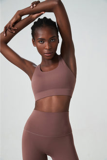  LC264599-P8010-S, LC264599-P8010-M, LC264599-P8010-L, LC264599-P8010-XL, Rose Tan Solid Color Racerback Sleeveless Sports Yoga Top