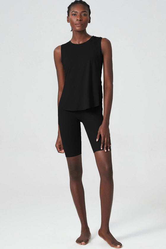 LC264601-P2-S, LC264601-P2-M, LC264601-P2-L, LC264601-P2-XL, Black Solid Color Quick Dry Active Tank Top