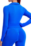 LC264602-P205-S, LC264602-P205-M, LC264602-P205-L, Sky Blue Solid Color Ribbed Long Sleeve Sports Yoga Crop Top