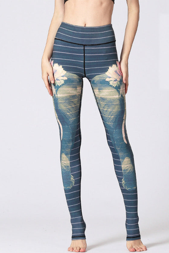 LC265395-P520-S, LC265395-P520-M, LC265395-P520-L, LC265395-P520-XL, Blue Full Patterned High Waist Active Skinny Pants