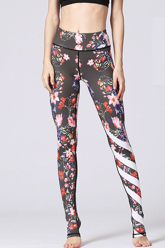 LC265395-P920-S, LC265395-P920-M, LC265395-P920-L, LC265395-P920-XL, Green Full Patterned High Waist Active Skinny Pants