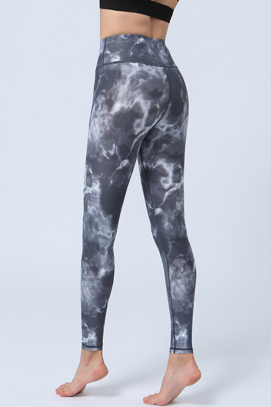 LC265397-P1120-S, LC265397-P1120-M, LC265397-P1120-L, LC265397-P1120-XL, Gray  Tie Dye Print High Waist Active Leggings