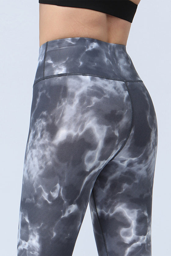 LC265397-P1120-S, LC265397-P1120-M, LC265397-P1120-L, LC265397-P1120-XL, Gray  Tie Dye Print High Waist Active Leggings