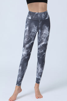  LC265397-P1120-S, LC265397-P1120-M, LC265397-P1120-L, LC265397-P1120-XL, Gray  Tie Dye Print High Waist Active Leggings