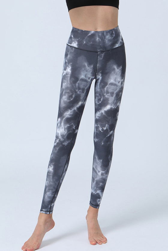LC265397-P1120-S, LC265397-P1120-M, LC265397-P1120-L, LC265397-P1120-XL, Gray  Tie Dye Print High Waist Active Leggings