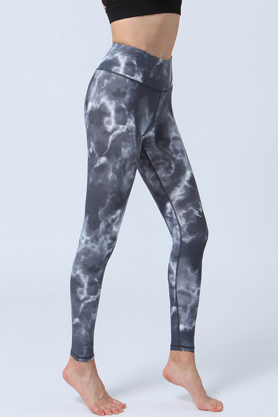 LC265397-P1120-S, LC265397-P1120-M, LC265397-P1120-L, LC265397-P1120-XL, Gray  Tie Dye Print High Waist Active Leggings