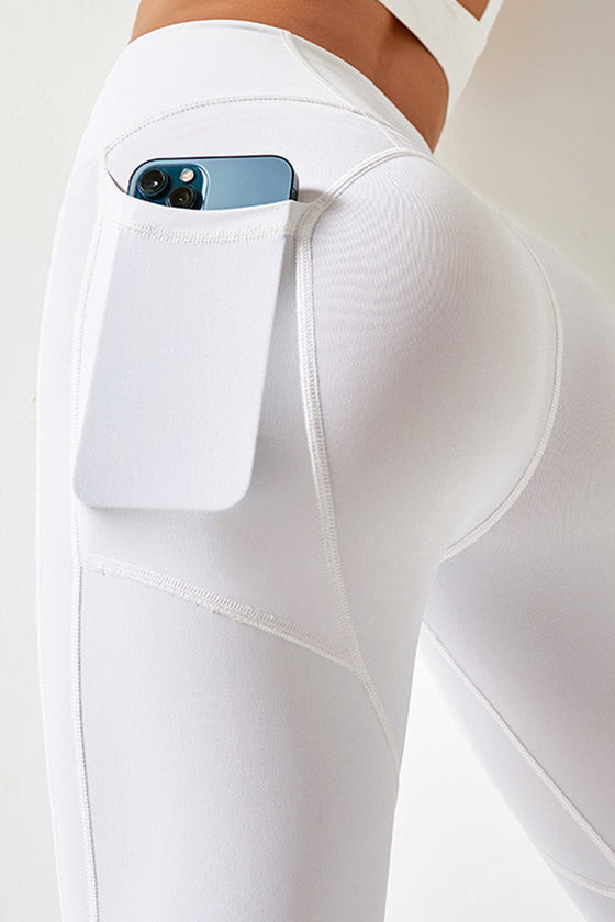 LC265402-P1-S, LC265402-P1-M, LC265402-P1-L, LC265402-P1-XL, LC265402-P1-2XL, White  Seamed High Waist Active Leggings With Pockets