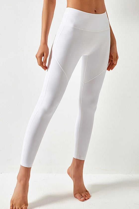 LC265402-P1-S, LC265402-P1-M, LC265402-P1-L, LC265402-P1-XL, LC265402-P1-2XL, White  Seamed High Waist Active Leggings With Pockets
