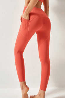  LC265402-P14-S, LC265402-P14-M, LC265402-P14-L, LC265402-P14-XL, LC265402-P14-2XL, Orange Seamed High Waist Active Leggings with Pockets