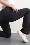 LC265416-P2-S, LC265416-P2-M, LC265416-P2-L, LC265416-P2-XL, Black Dip Waist Flare Bottom Active Pants