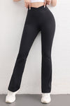 LC265416-P2-S, LC265416-P2-M, LC265416-P2-L, LC265416-P2-XL, Black Dip Waist Flare Bottom Active Pants