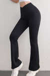 LC265416-P2-S, LC265416-P2-M, LC265416-P2-L, LC265416-P2-XL, Black Dip Waist Flare Bottom Active Pants