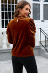 PACK25124200-P2017-1, Chestnut Frilled Collar Puff Sleeve Velvet Top
