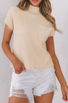 PACK2724250-P1015-2, Oatmeal Patch Pocket Ribbed Knit Short Sleeve Sweater