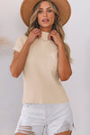 PACK2724250-P1015-2, Oatmeal Patch Pocket Ribbed Knit Short Sleeve Sweater