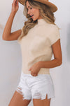 PACK2724250-P1015-2, Oatmeal Patch Pocket Ribbed Knit Short Sleeve Sweater