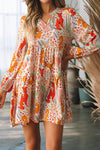 PACK6118198-P22-1, Multicolour Split Neck Puff Sleeve Flowy Printed Dress