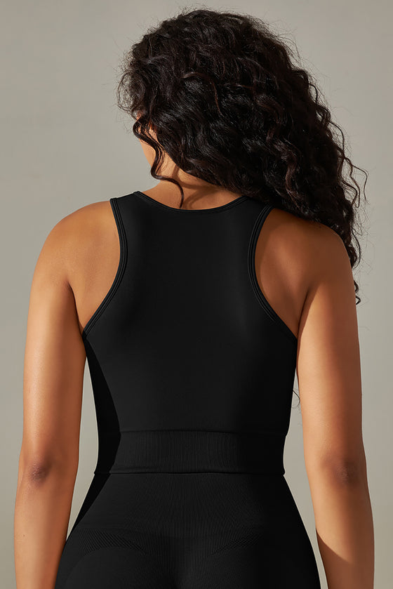 LC264615-P2-S, LC264615-P2-M, LC264615-P2-L, LC264615-P2-XL, Black Daily Round Neck Cropped Tank Tops