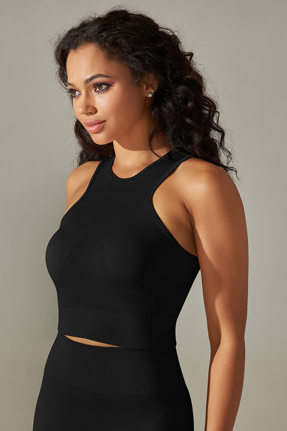 LC264615-P2-S, LC264615-P2-M, LC264615-P2-L, LC264615-P2-XL, Black Daily Round Neck Cropped Tank Tops