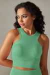 LC264615-P1009-S, LC264615-P1009-M, LC264615-P1009-L, LC264615-P1009-XL, Mint Green Daily Round Neck Cropped Tank Tops