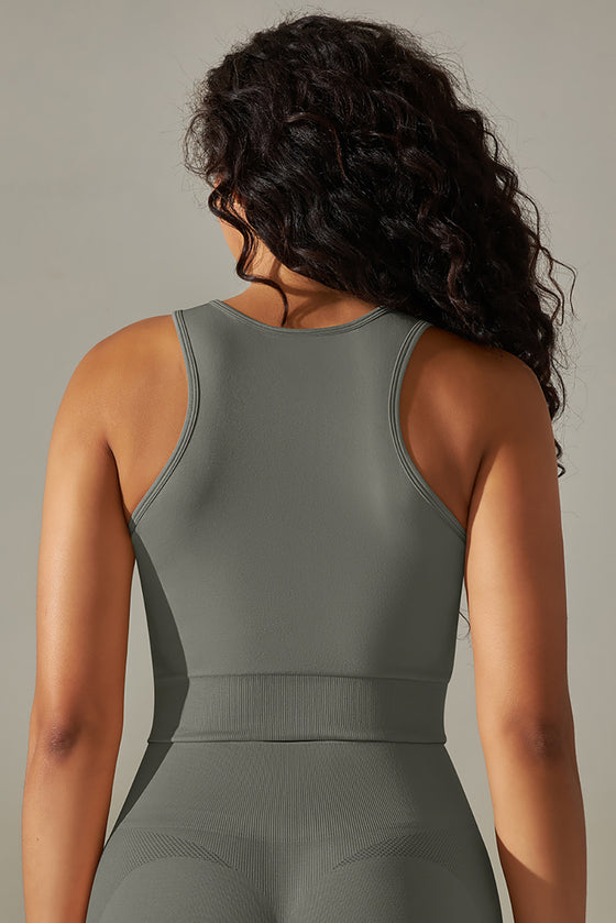 LC264615-P2011-S, LC264615-P2011-M, LC264615-P2011-L, LC264615-P2011-XL, Dark Grey Daily Round Neck Cropped Tank Tops